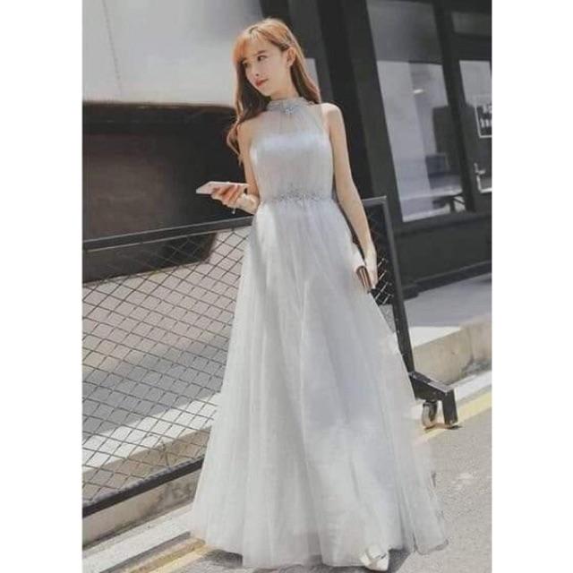Đầm Maxi cổ yếm kết cườm SANG TRỌNG-MS57V-Size ML đến 57kgMM MM