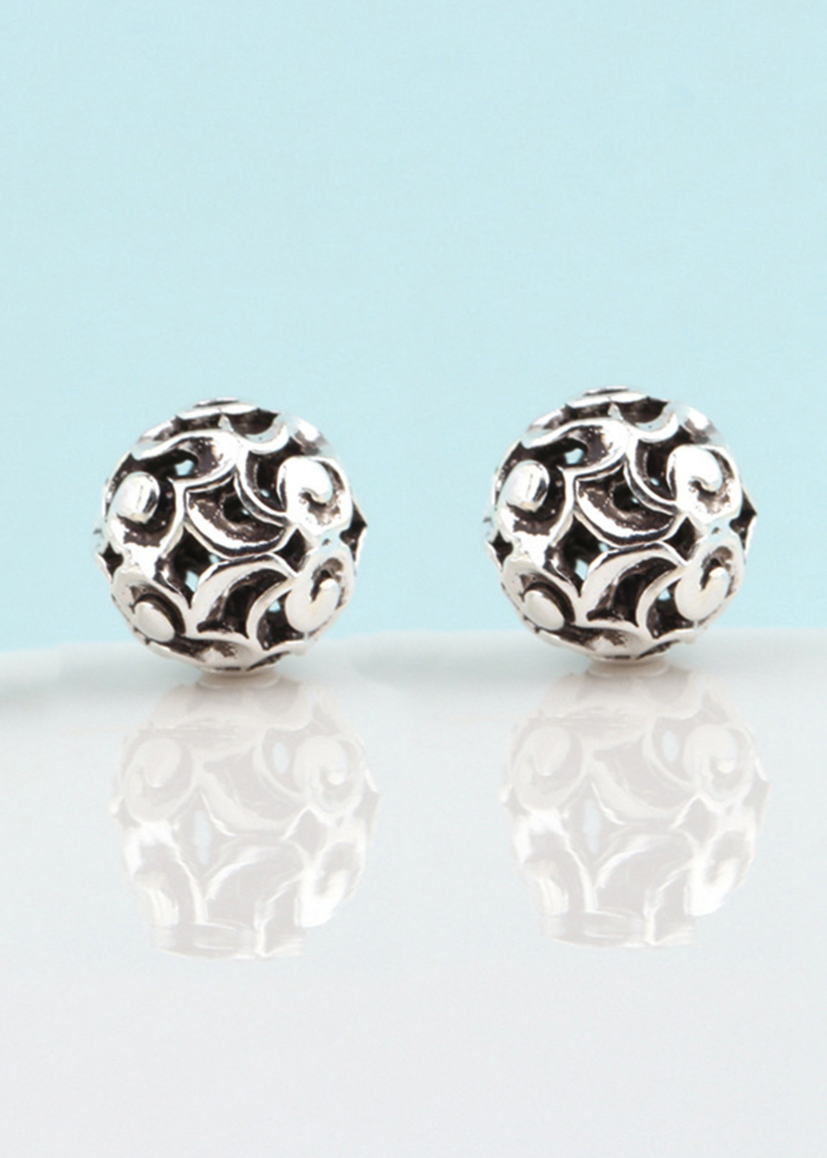 Combo 3 cái charm bạc hình cầu họa tiết hoa văn xỏ ngang - Ngọc Quý Gemstones