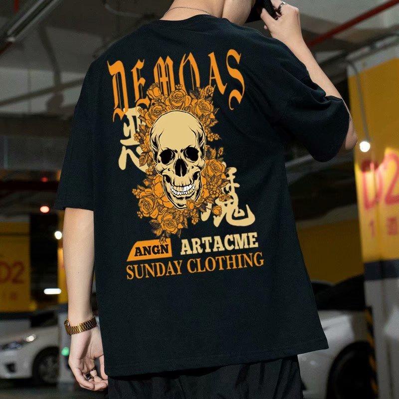 Áo Thun Nam Ngắn Tay In Hình Đầu Lâu Cá Tính