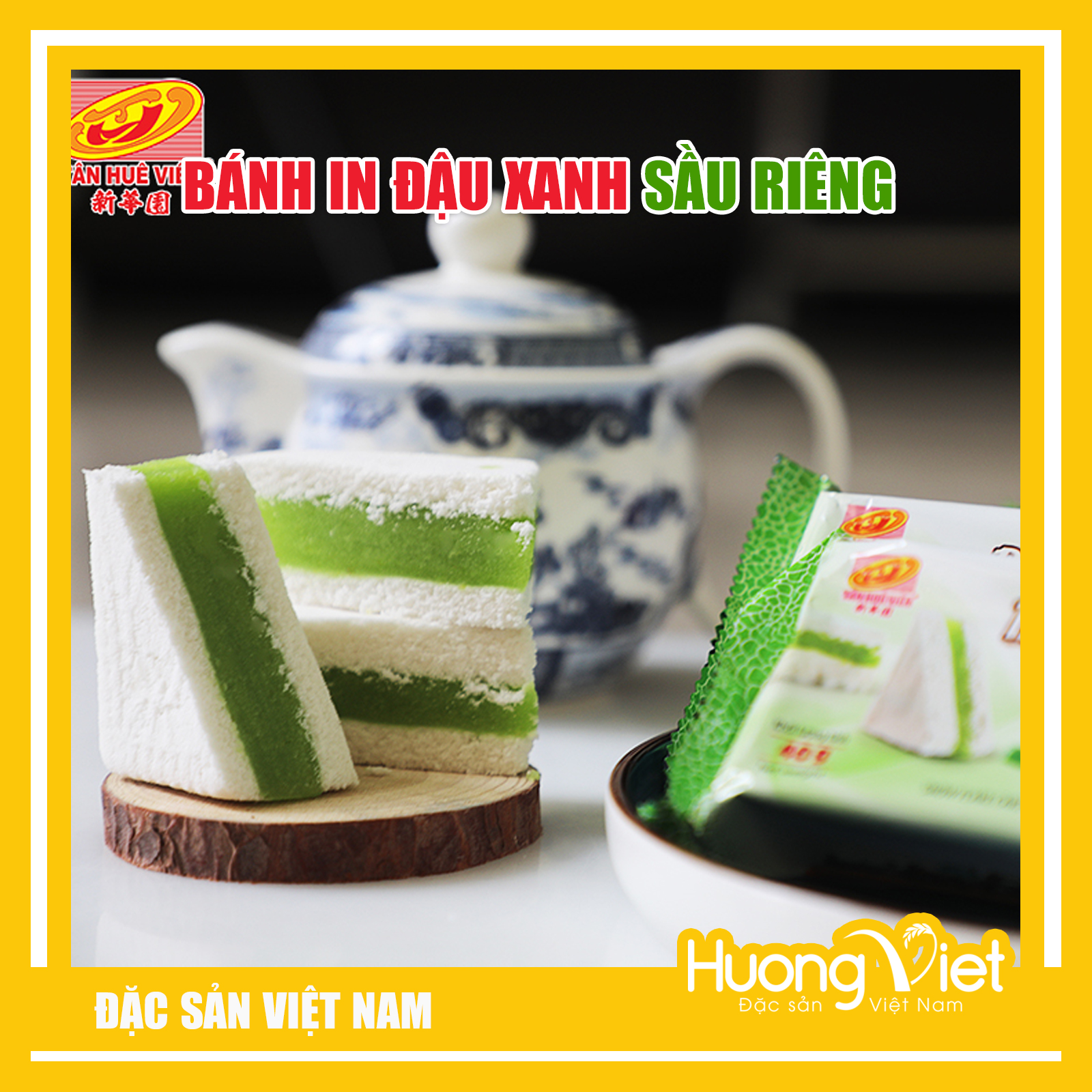 Đặc Sản Sóc Trăng - Bánh In Đậu Xanh Lá Dứa Tân Huê Viên Túi 10 Bánh 400G, Đặc Sản Bánh In Sóc Trăng Nhân Lá Dứa, Đậu Xanh