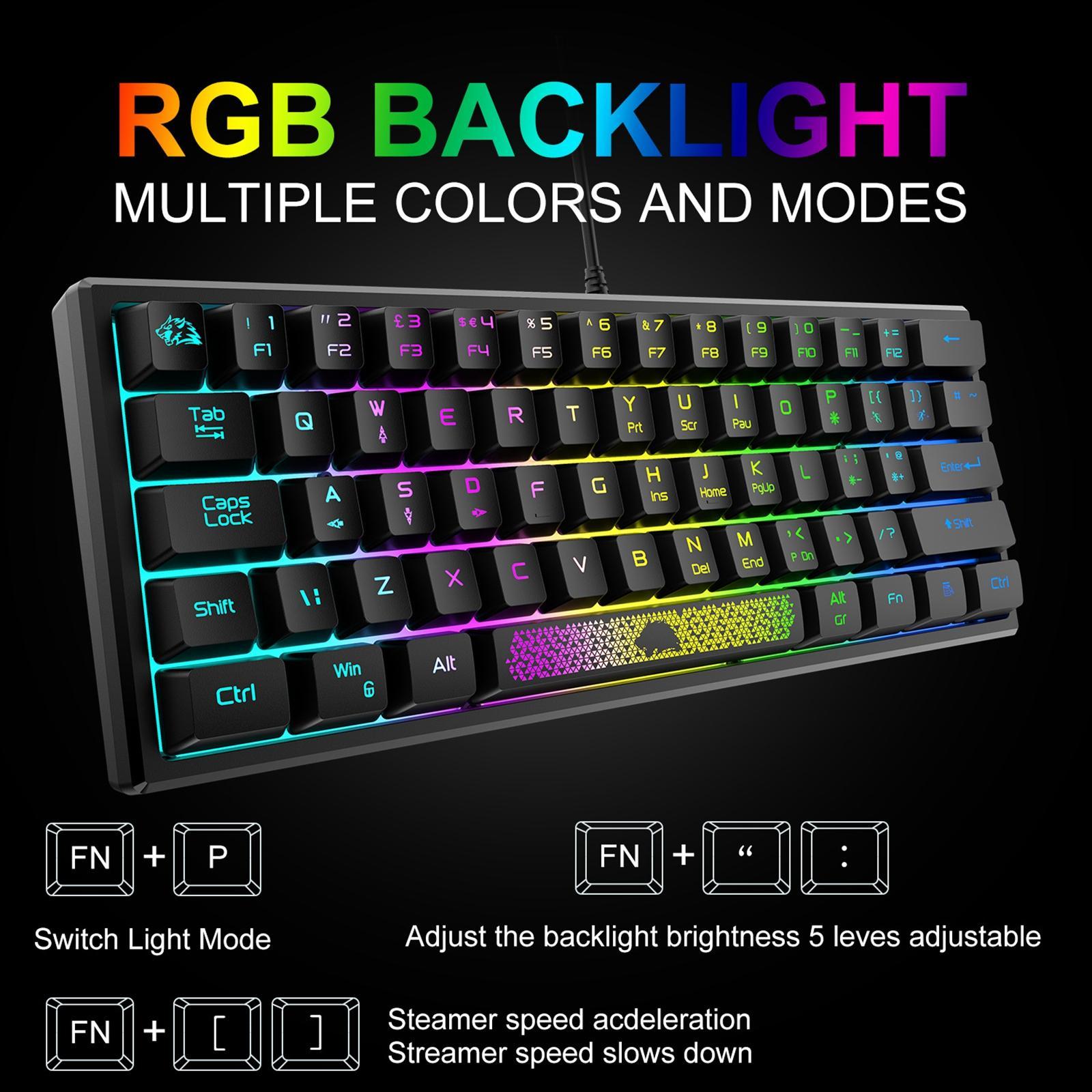 RGB Backlit 62 Key Game Keyboard 60% Layout Waterproof Mini for Gamer Android iOS Windows