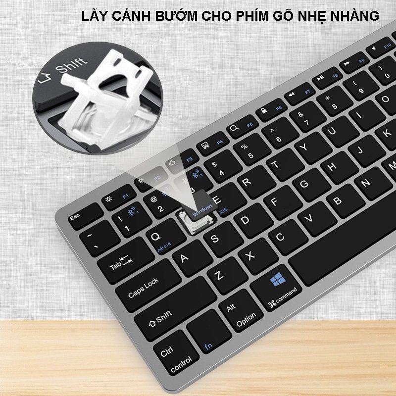 Bàn phím không dây mini W159C - pin sạc TypeC - đa kết nối bluetooth 5.0 + 3.0 + Usb wireless 2.4G