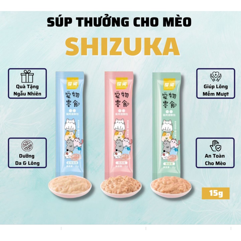 Hình ảnh COMBO 2 CÂY SÚP THƯỞNG SHIZUKA THƠM NGON CHO MÈO THANH 15G