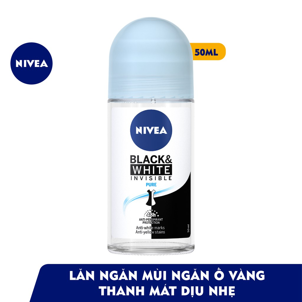 Lăn Ngăn Mùi NIVEA Black & White Ngăn Vệt Ố Vàng Vượt Trội 5in1 (50ml) - 82234