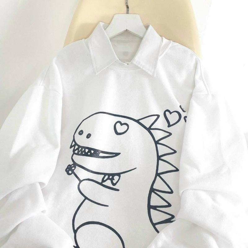 Áo Sweater Nỉ Ngoại In Khủng Long Áo Swt Nỉ Tay Phồng Unisex In Sắc Nét