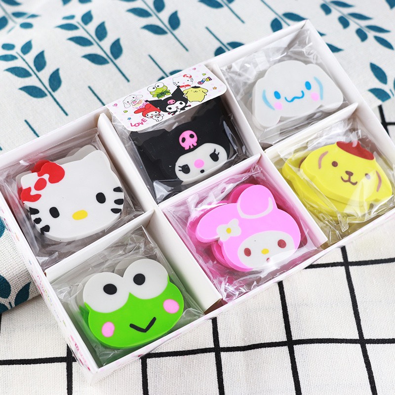 Đồ dùng học tập cho bé, Bộ 6 cục gôm tẩy siêu anh hùng, các nhân vật hoạt hình nhiều mẫu cho bé