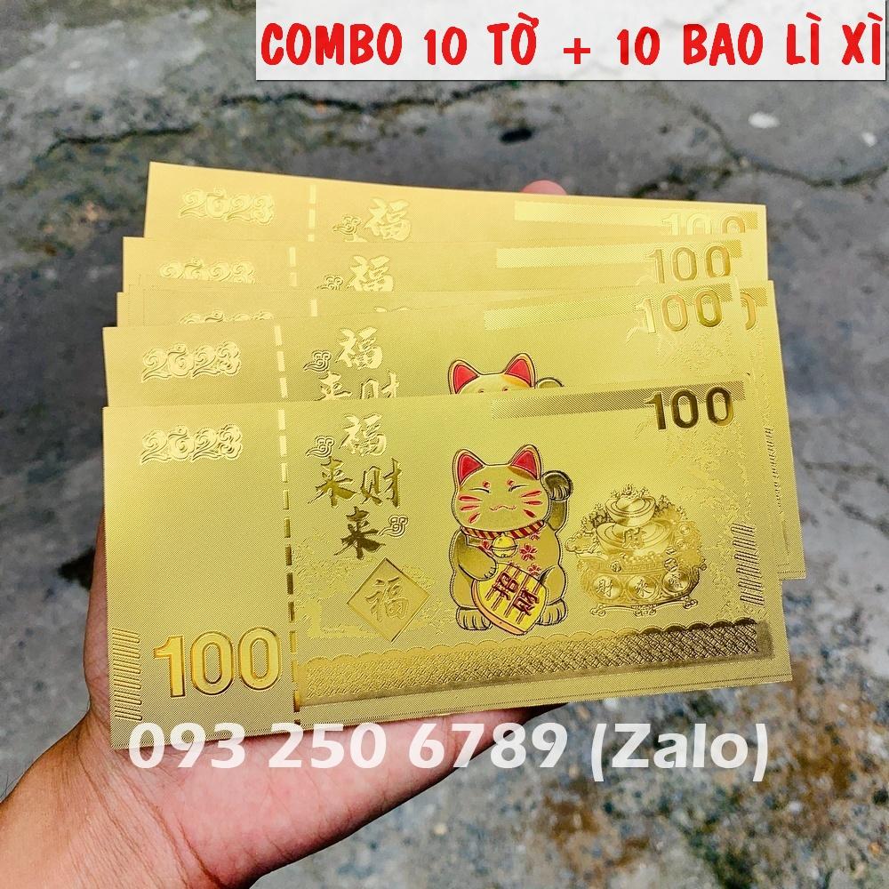 [GIÁ SỈ] COMBO 10 - Tờ Tiền Macao 100 Hình Con Mèo Mạ Plastics Vàng - Quà tặng ý nghĩa Tết Quý Mão - MẪU 1 - NELI