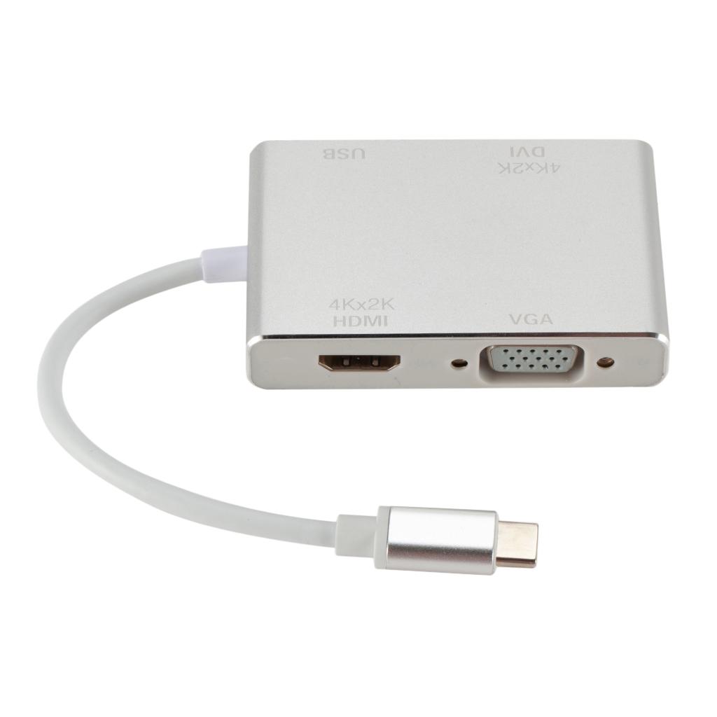 4in1 USB C Loại C Sang DVI HDMI VGA 1080P USB3.0 USB-C Dây Cáp Adapter