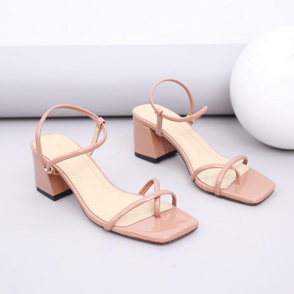 Giày Sandal Cao Gót 5cm Da Bóng Quai Mảnh Pixie X692