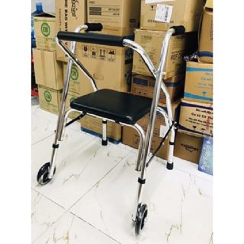 Khung tập đi LUCASS W9 - Có ghế ngồi bọc da cho người già, người khuyết tật