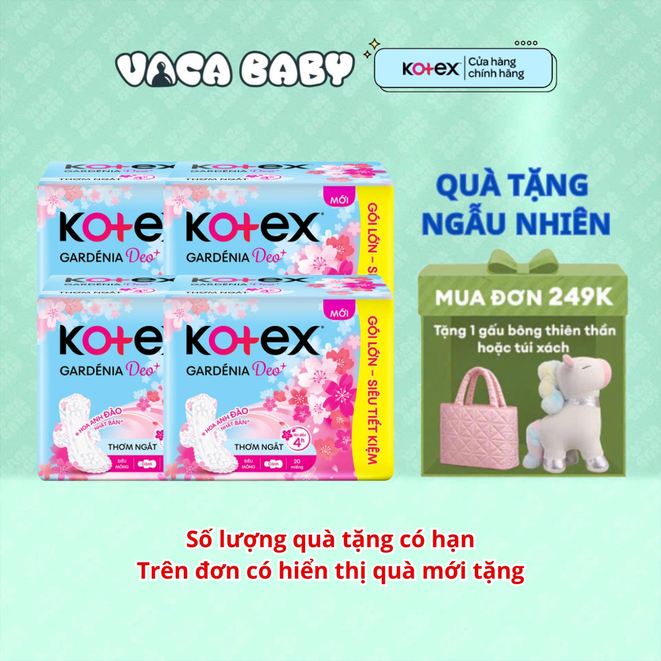 Combo 4 Gói Băng Vệ Sinh Kotex Gardenia Deo Hoa Anh Đào Siêu Mỏng Cánh Gói 20 Miếng