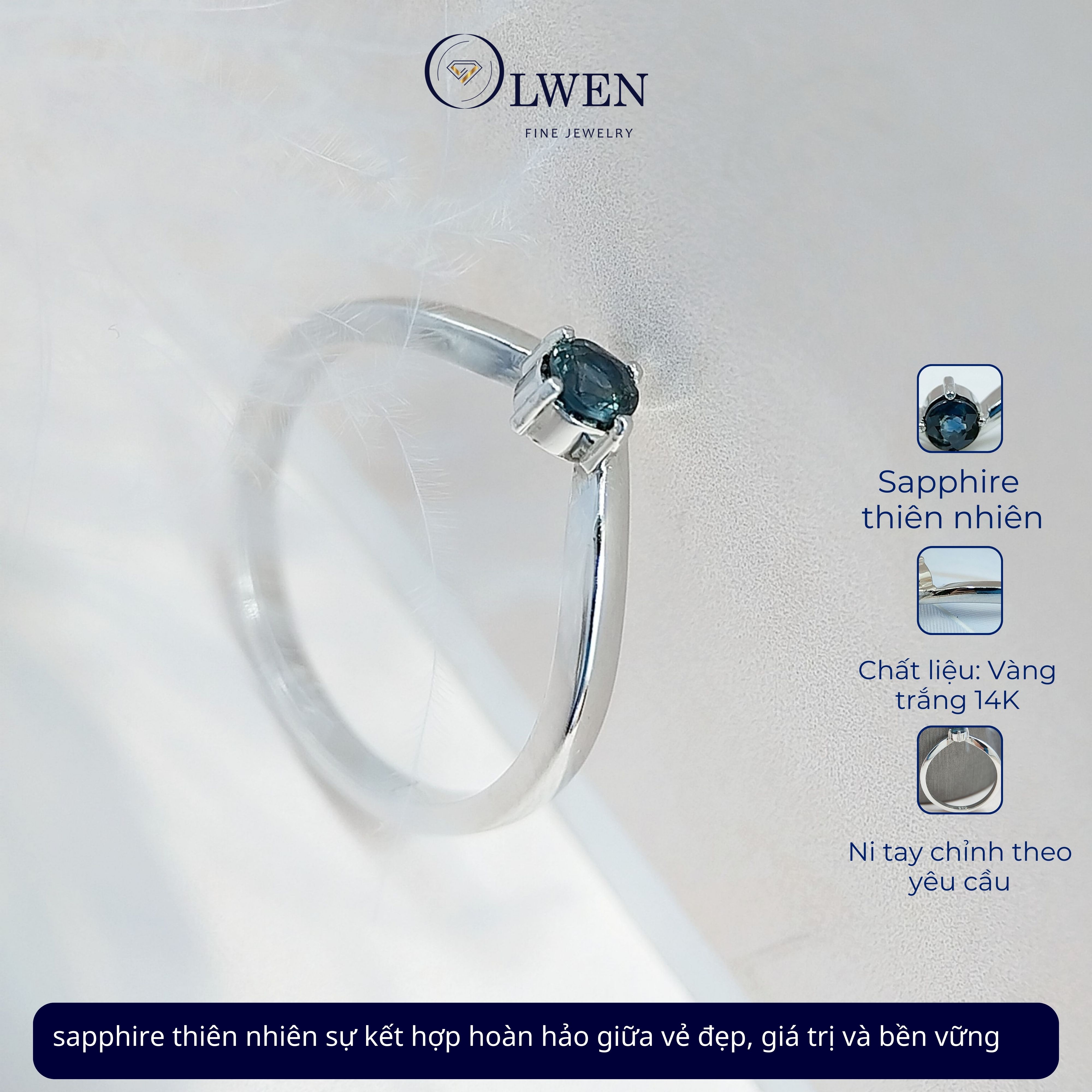 Nhẫn Sapphire Xanh 14K HK Olwen HA-R000052