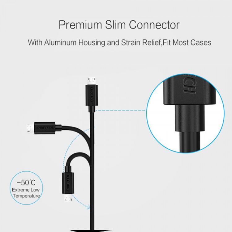 Dây cáp sạc Micro USB hiệu CHOETECH S-MT009 (sạc nhanh 2.4A, chất liệu cao cấp, chip sạc thông minh, dài 100CM) - Hàng chính hãng