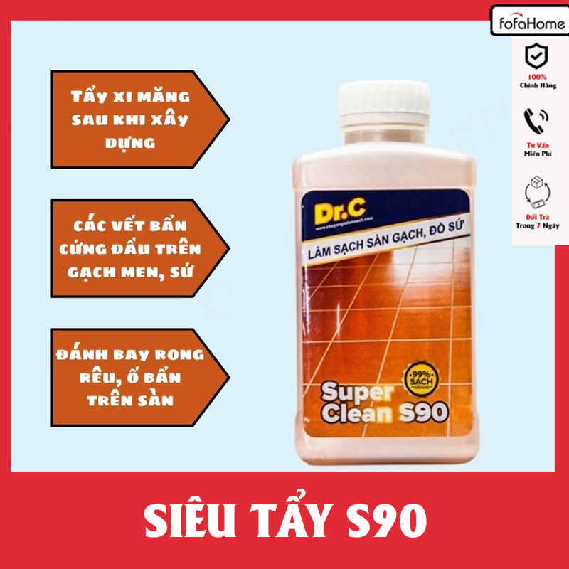 Làm Sạch Sàn Gạch, Thiết Bị Men Sứ - Super Clean S90 Tẩy Xi Măng, Vôi Vữa Trên Bề Mặt Sàn Gạch Loại Bỏ Rong Rêu Hiệu Quả