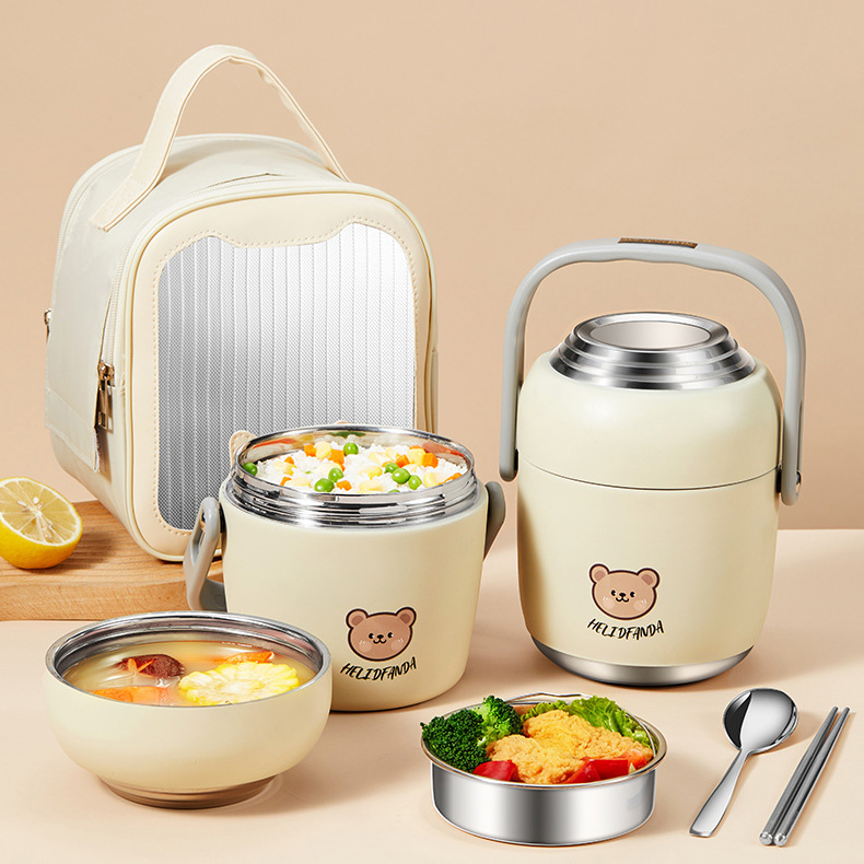 Hộp đựng cơm, cháo Helid Fanda INOX 304 - Dung tích 1.6L Tặng kèm Túi cách nhiệt + Bộ dụng cụ ăn