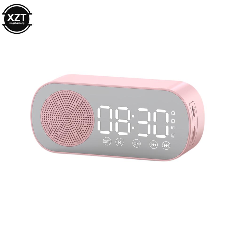 Loa Bluetooth không dây mới HD Gương TF Thẻ FM Radio Hifi Music Box loa di động mini với chức năng báo động đồng hồ Color: Pink