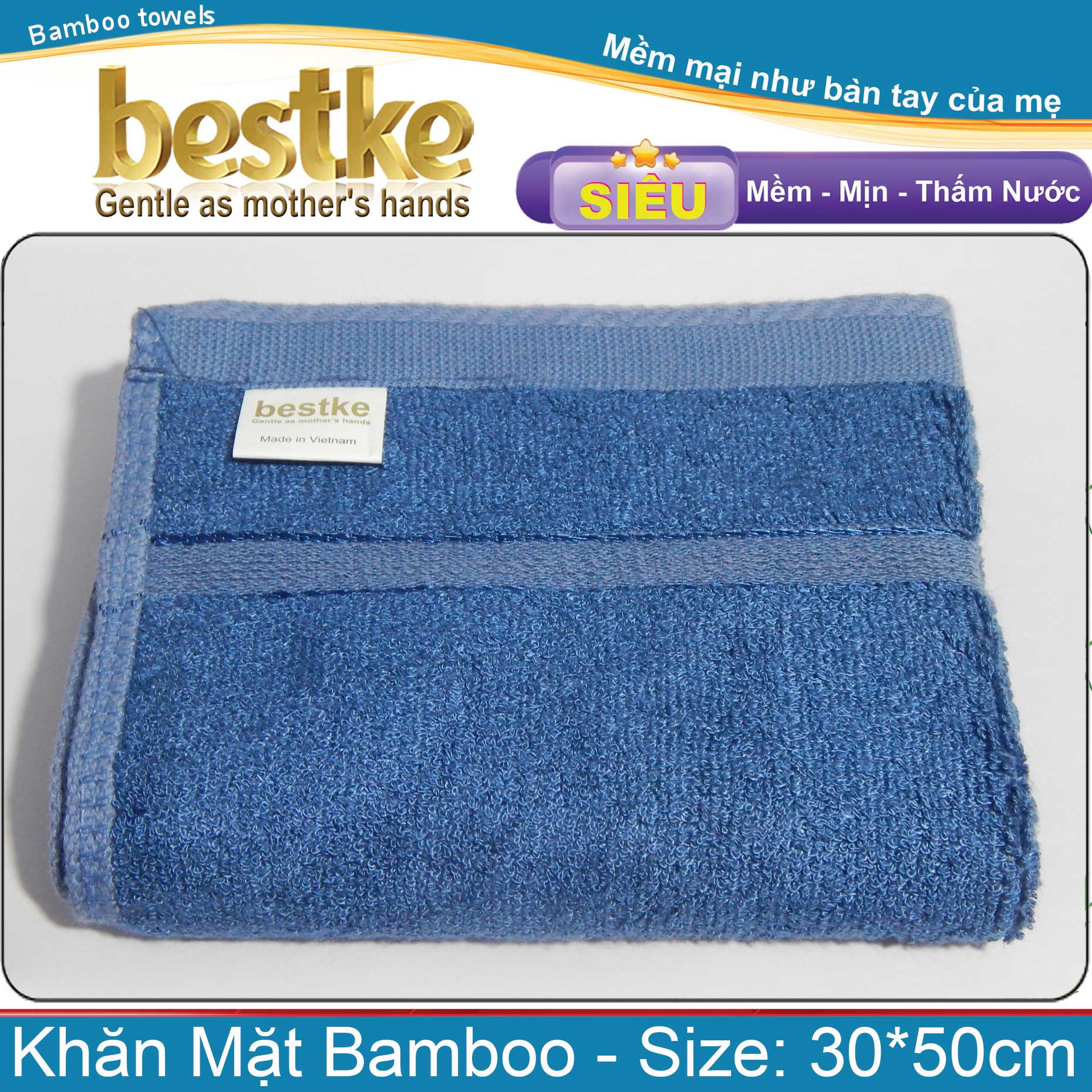 Khăn Mặt Sợi Tre bestke dark blue size 30*50cm_trọng lượng 70g, Bamboo Towels