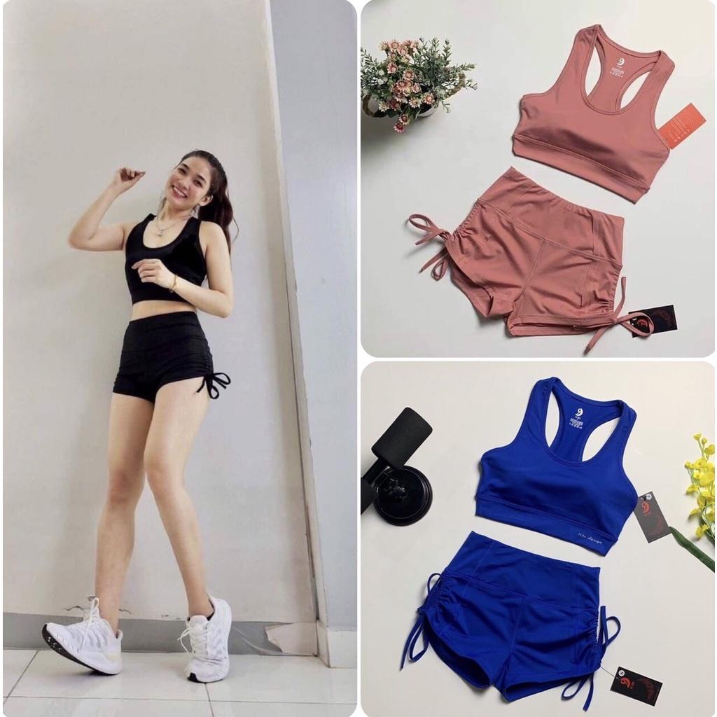 Đồ tập gym , yoga, aerobic chạy bộ nữ chất liệu thoáng mát co giãn áo bra kèm mút quần đùi rút dây