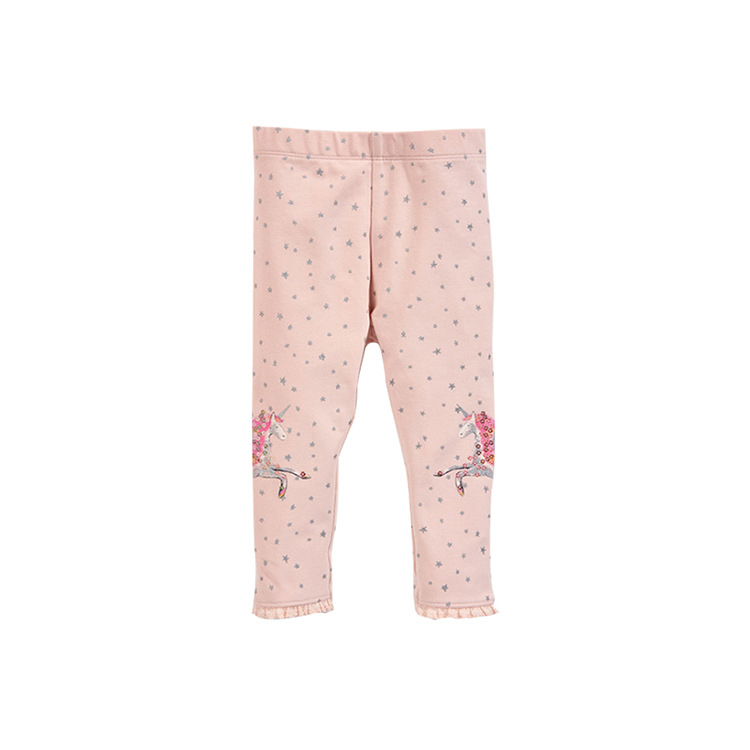 Quần thun cotton legging bé gái hồng sao thêu  ngựa Pony 2-7T