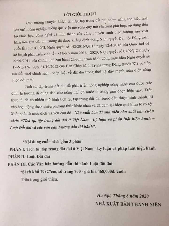 Tích tụ, tập trung đất đai ở Việt Nam- Lý luận và pháp luật hiện hành- Luật đất đai và văn bản hướng dẫn thi hành 2020