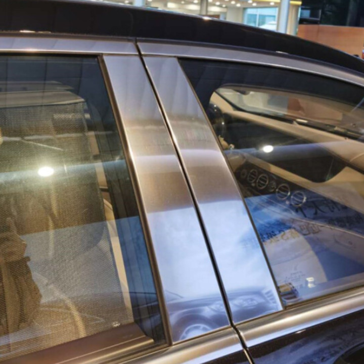 Bộ 4 thanh nẹp inox cột B cánh cửa dành cho xe ô tô Mercedes dòng S-Class đời từ 2014-2020, băng dán 3M hai mặt hình chữ đi kèm đảm bảo chắc chắn