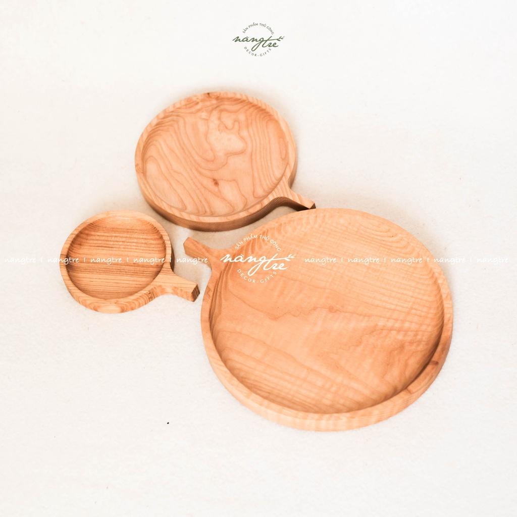 Bộ 3 Khay gỗ tròn tay cầm - Trang trí - Khay gỗ tần bì - woodentray