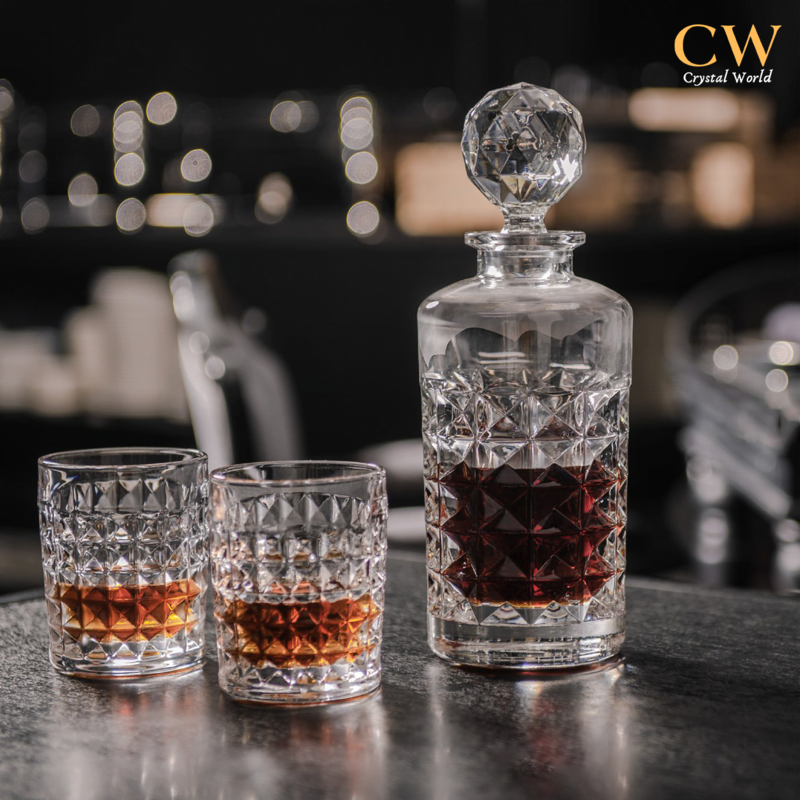 Bộ Bình Ly Pha Lê Cao Cấp Bohemia Diamond 7 Món, Bộ Bình Thủy Tinh 6 Cốc Uống Whisky , Nhập Đức Chính Hãng