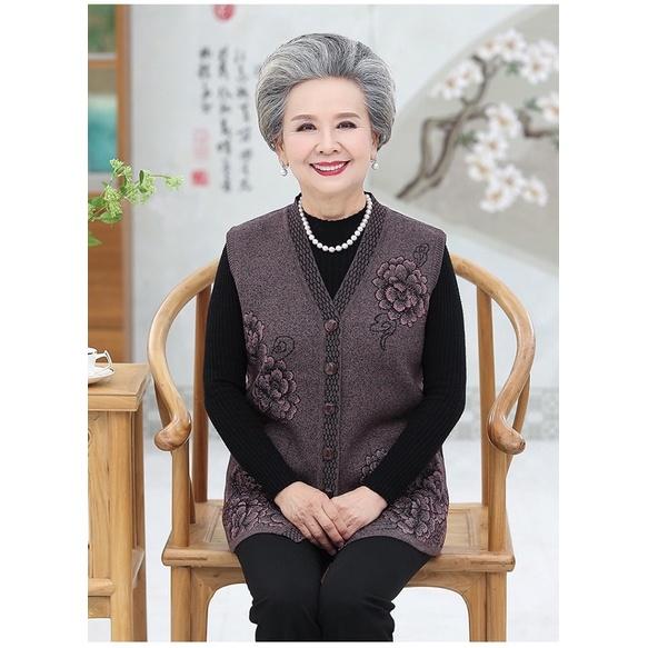 Áo khoác len gile cho người già, áo len trung niên nữ kiểu dáng sang trọng
