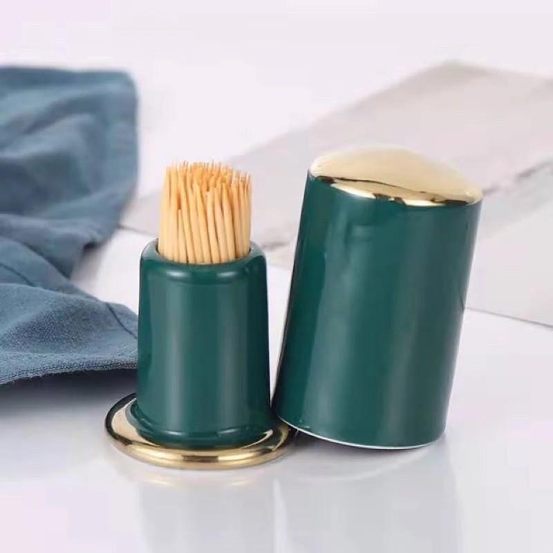 Hộp tăm sứ viền vàng