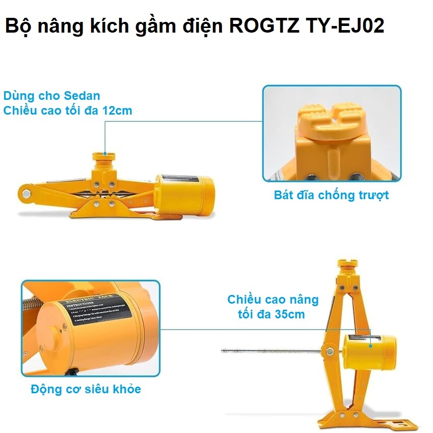 Bộ nâng kích gầm điện, kiêm máy bơm lốp và máy siết ốc ô tô đa năng 3 trong 1 ROGTZ TY-EJ06 tải trọng 2 tấn - Hàng Nhập Khẩu (Bảo hành 2 năm)