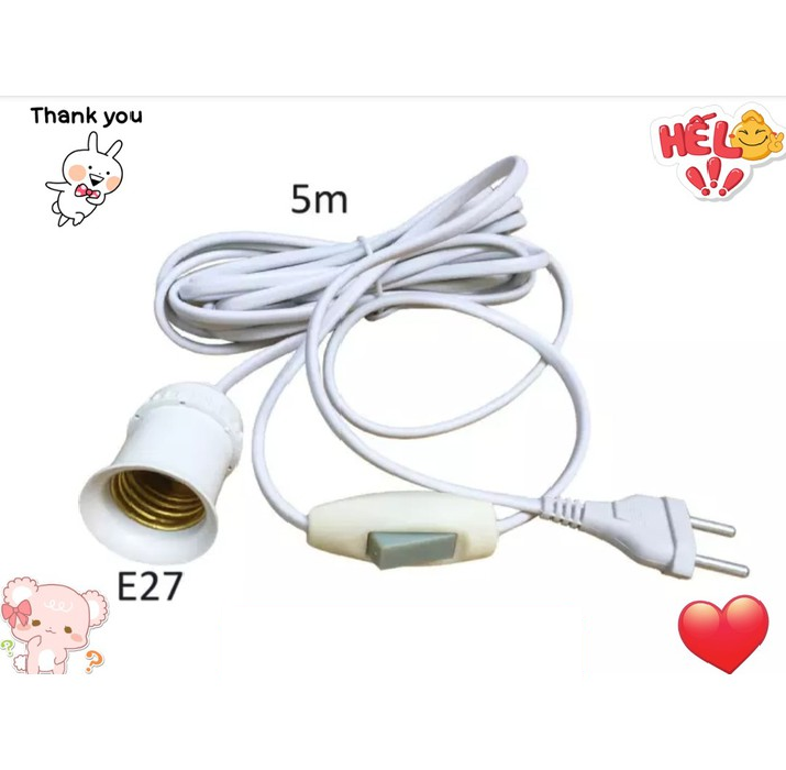 Đui Đèn Liền Dây Có Công Tắc Và Phích Cắm, Dài 5m Và 3m