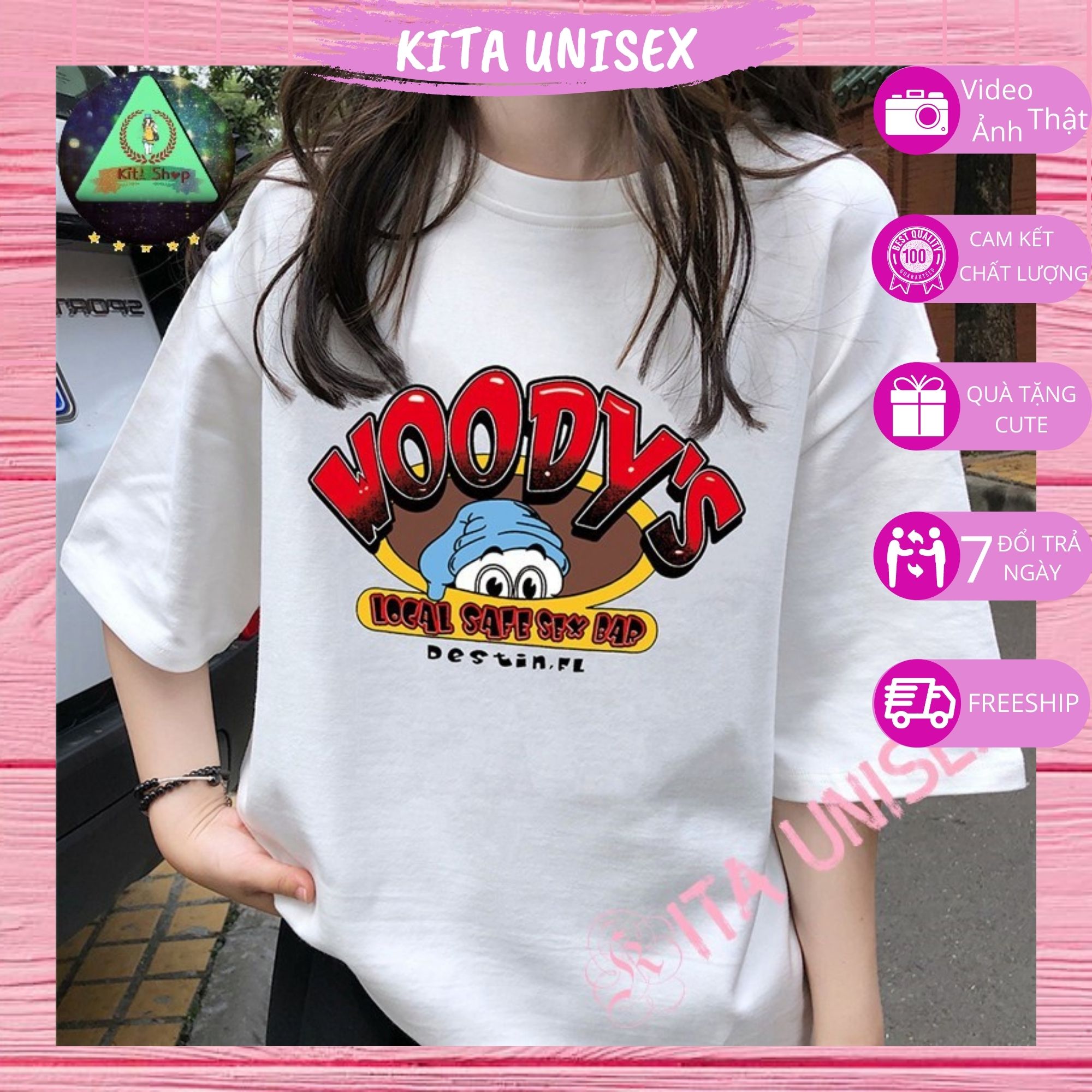 Áo Thun Nữ Tay Lỡ - Áo Phông Nam Nữ Form Rộng Freesize Vải Chất Cotton Mịn Mát Kita Unisex - Mẫu VOODYS