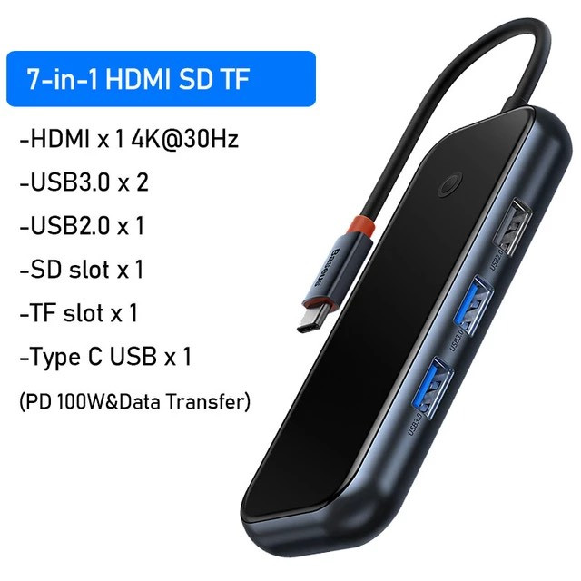 Hub Mở Rộng Kết Nối Đa Năng Baseus AcmeJoy HUB Docking Station Cho Macbook Laptop iPad Điện Thoại - hàng chính hãng - 5 in 1 - USB 3.0, PD&amp;Data, RJ45