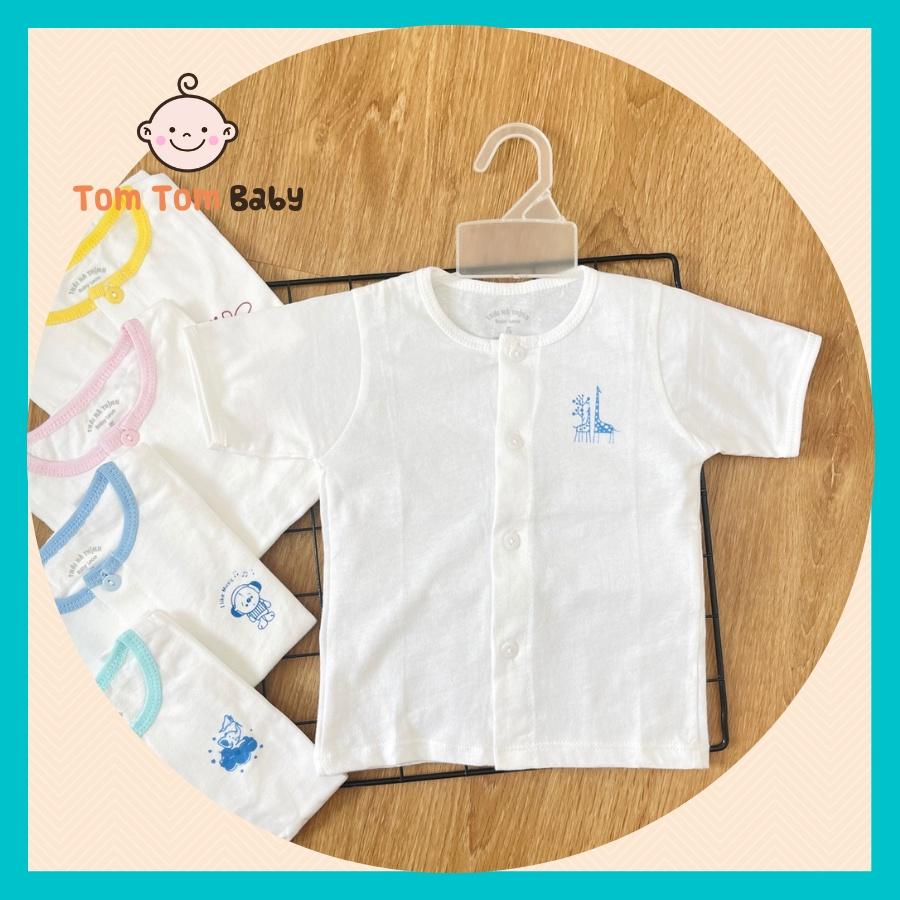 Áo Sơ sinh cotton 100% Thái Hà Thịnh | Mẫu Tay Ngắn Trắng cài nút giữa | Size 1-5 cho bé sơ sinh - 11kg