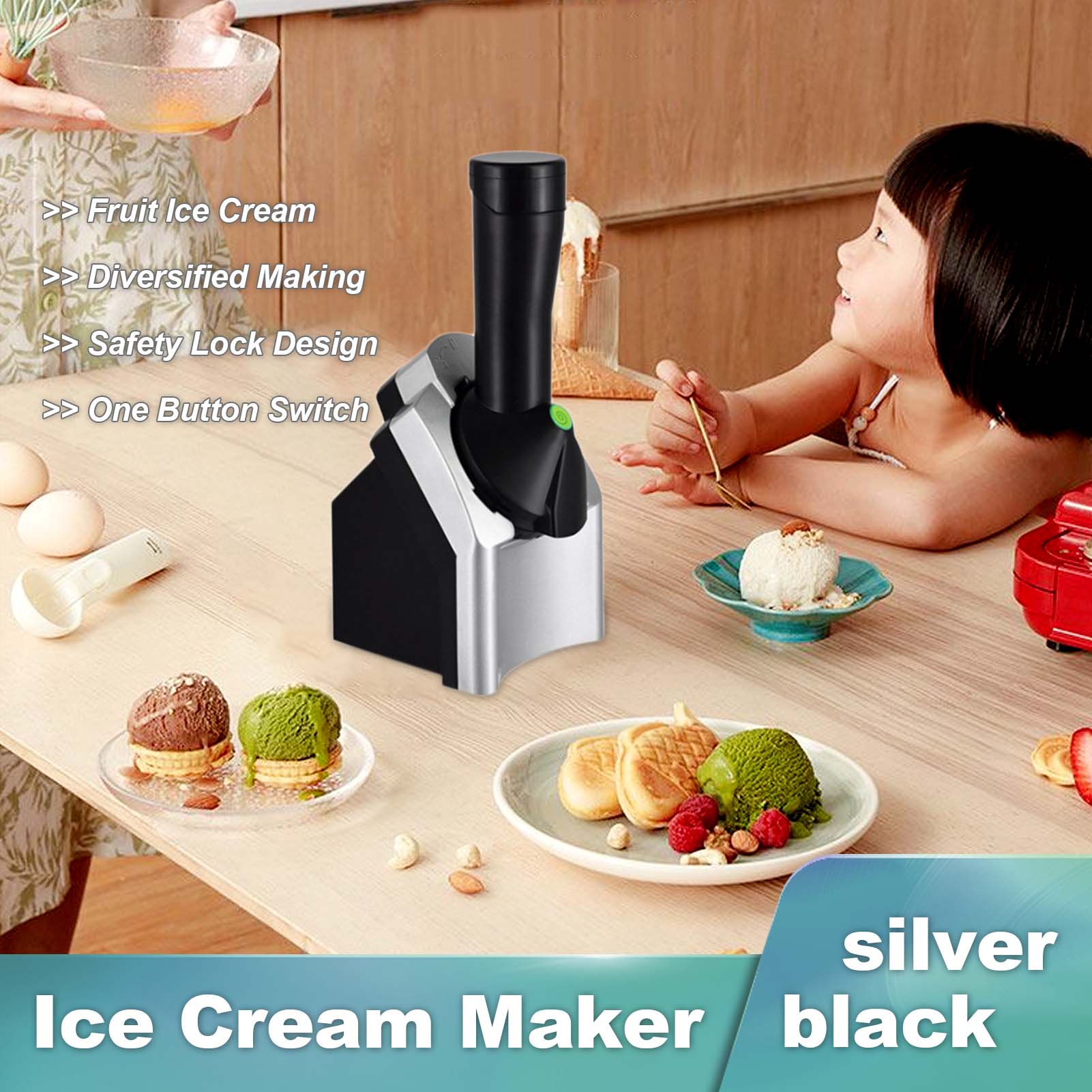 Máy làm kem lạnh trái cây gia đình tốt cho sức khỏe, làm món tráng miệng, dễ vệ sinh