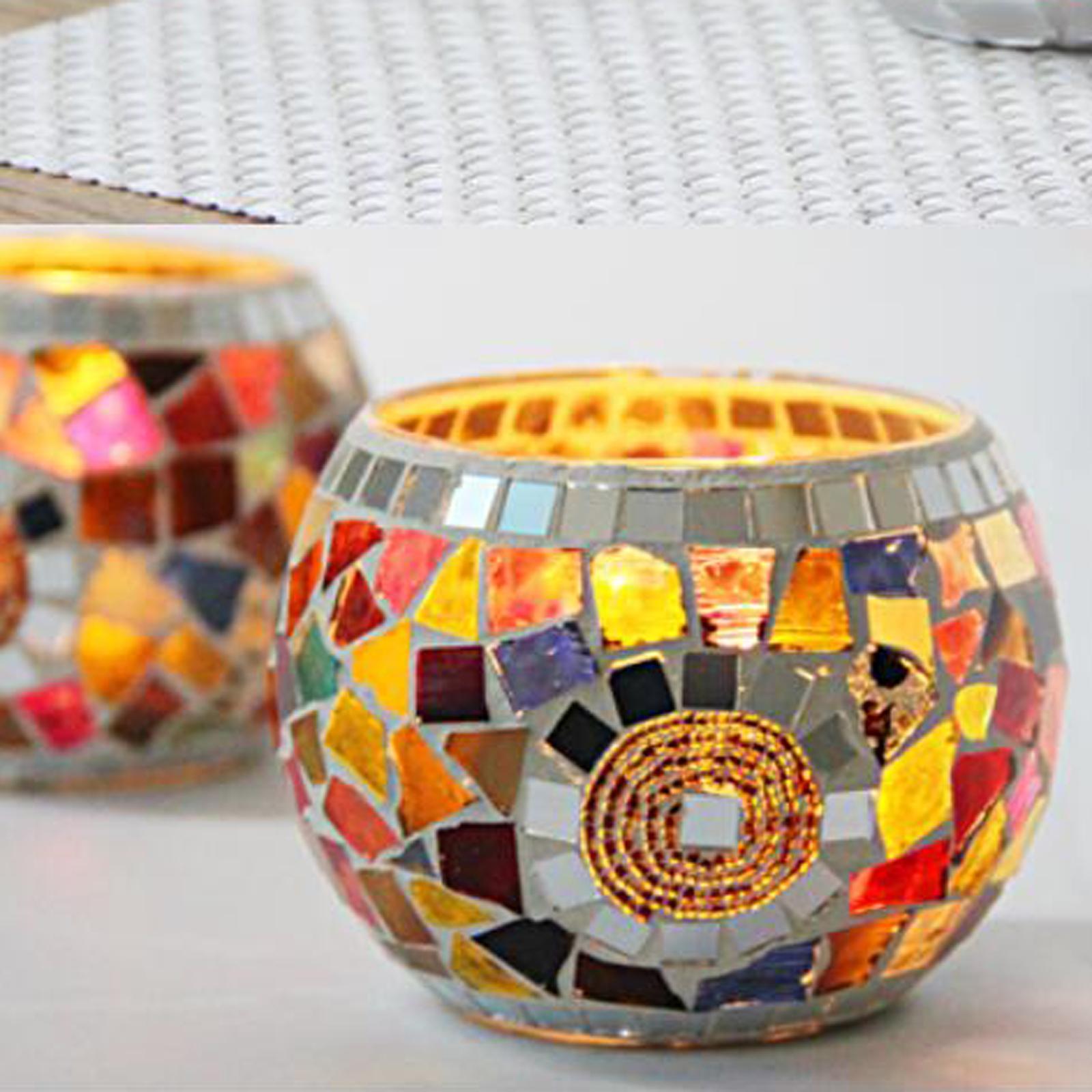 European Mosaic Glass Tea Light Holder Romantic Glass Candle Yellow
