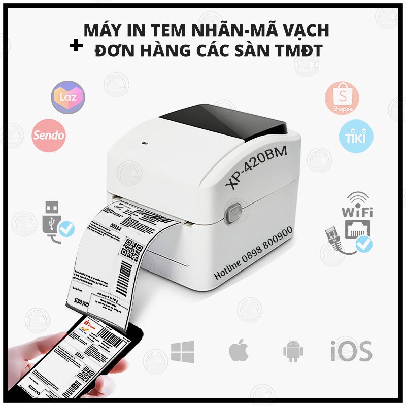 Máy in mã vạch Xprinter XP-420B USB + LAN - Hàng Chính Hãng