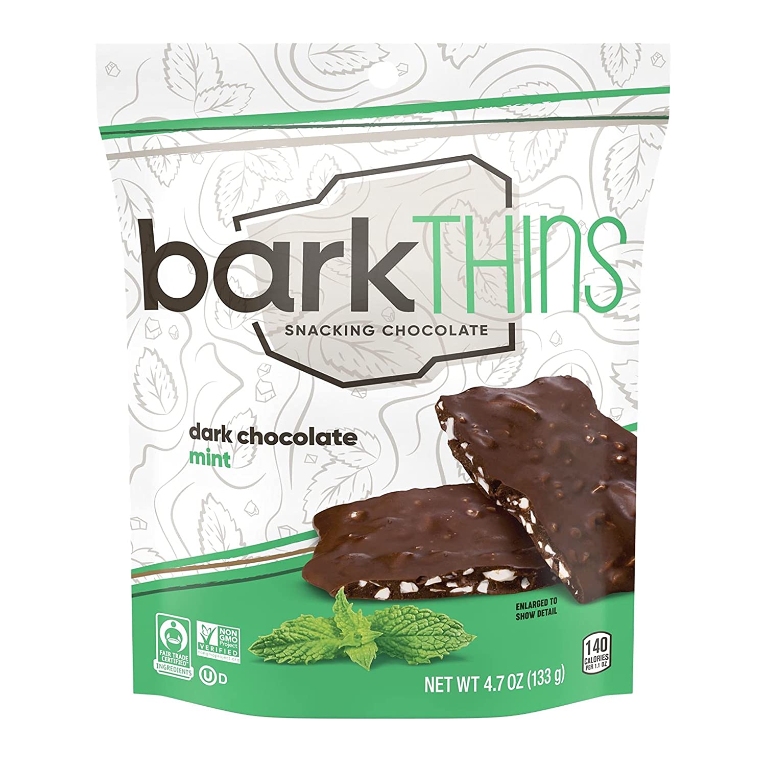 SOCOLA ĐEN - BẠC HÀ barkTHINS Dark Chocolate Mint Snacking Chocolate, Fair Trade, Non GMO, 133g (4.7 oz)