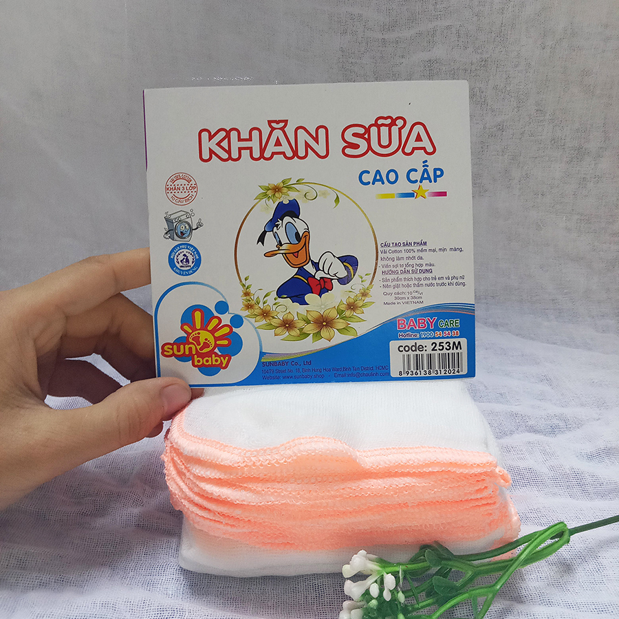 Bịch 20 Khăn sữa vải gạc Vịt Nhí 3 lớp 25x25cm 100% cotton (Đồ dùng vệ sinh cho bé) C253M_SUNBABY