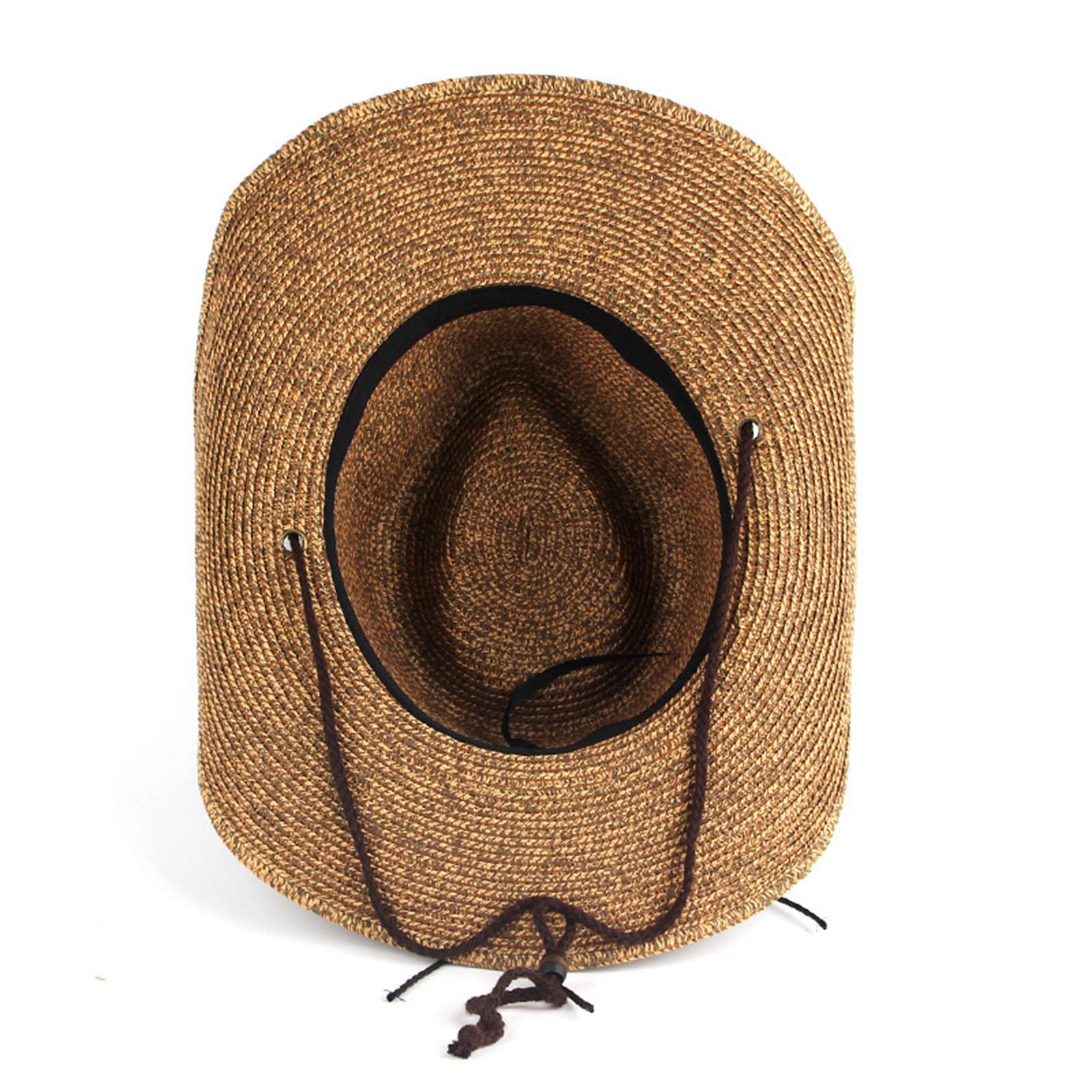 Straw Cowboy Hat, Breathable Vintage Lightweight Couple Hat for Festival Horseback Riding