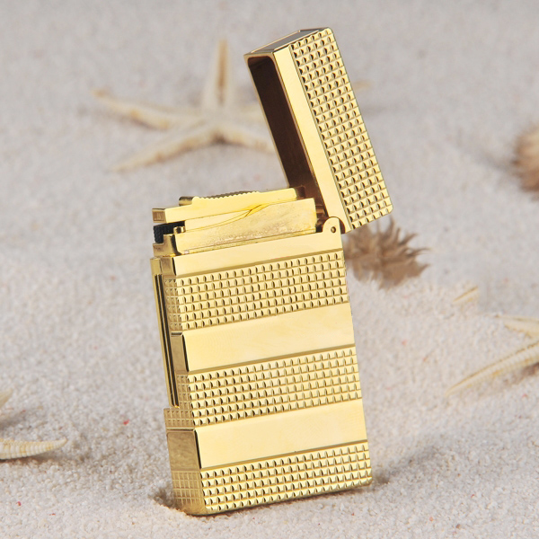 Vỏ Hột Quẹt Bật Lửa Upon D72V Sơn Mài Ánh Vàng Bóng Họa Tiết Ô Vuông Kẻ Ngang Cao Cấp