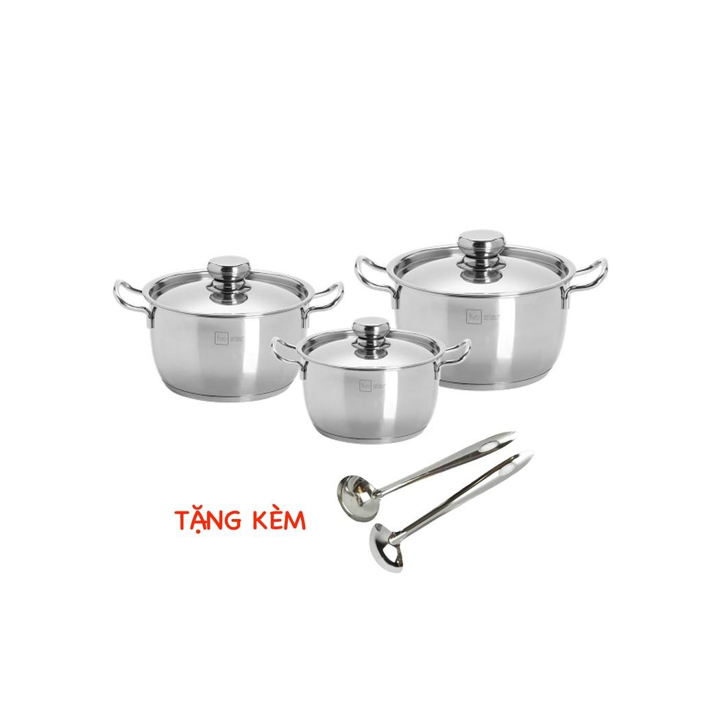 Bộ nồi 3 đáy inox 430 Thân Cool Fivestar Standard nắp inox FS-B3010 (Kích thước 16cm - 20cm - 24cm) , tặng 2 vá canh