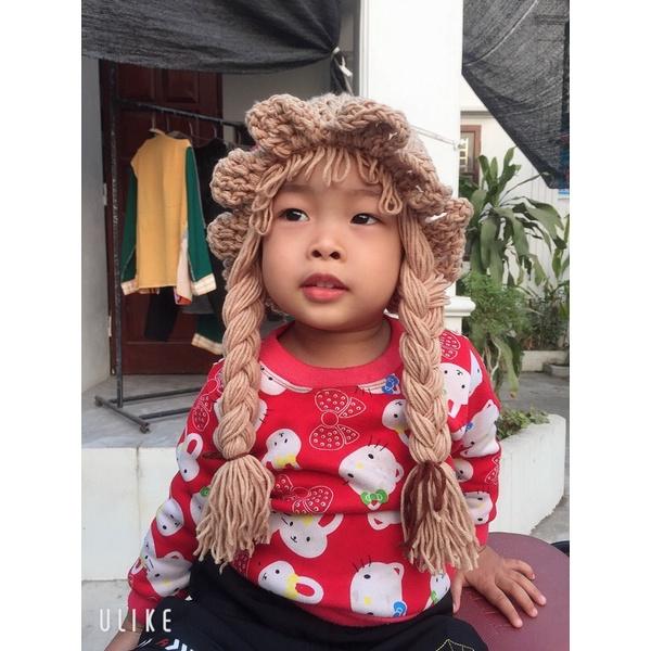 Mũ len có 2 bím tóc cho bé