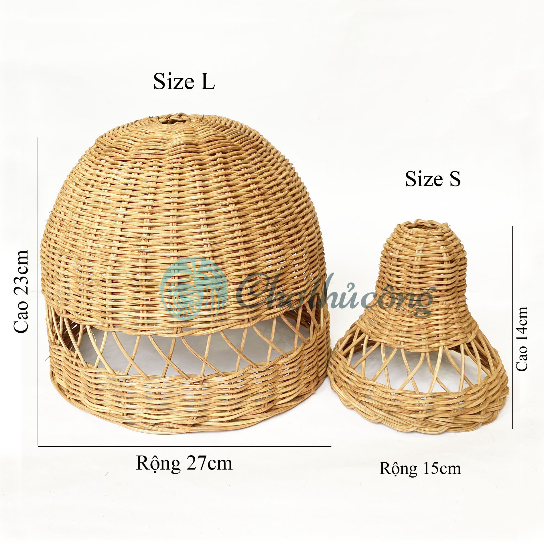 Chụp đèn mây tre đan size L, Chao đèn thả trần trang trí sân vườn, đèn trang trí quán cafe, đèn thả vintage