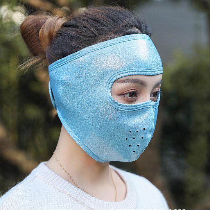 Khẩu trang ninja vải nỉ 2 lớp phủ nhũ chống nắng chống mưa gió che kín tai cổ trán nam nữ chạy xe
