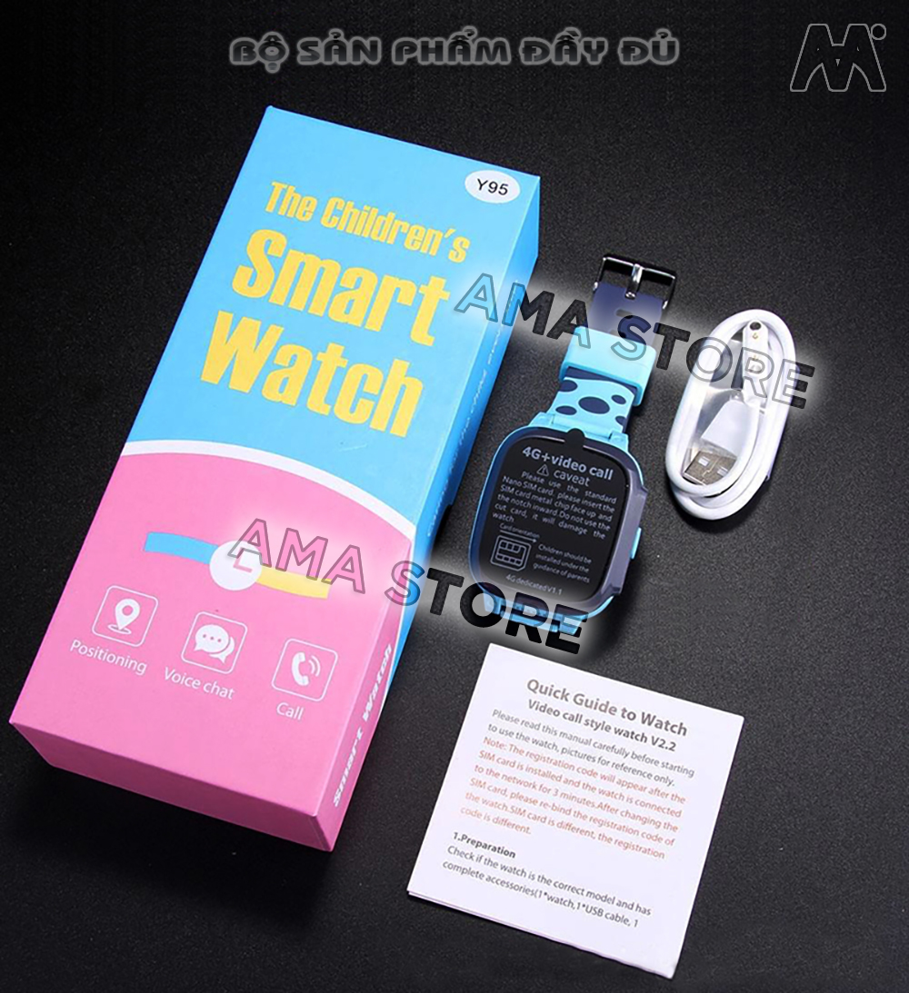 Đồng hồ Thông minh Gọi Video Call Định vị chuẩn GPS, Wifi Dành cho Trẻ em Mầm non, Học sinh Tiểu học AMA Watch Y95 Hàng nhập khẩu