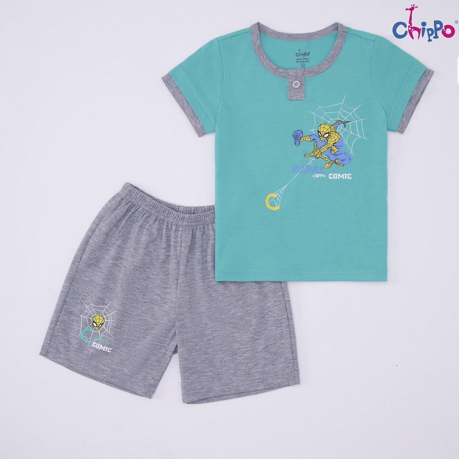 Set bộ hè họa tiết Người Nhện Chippo chất liệu 100% Cotton áo đồ bộ cho bé Trai từ 1 đến 5 tuổi (10-19Kg