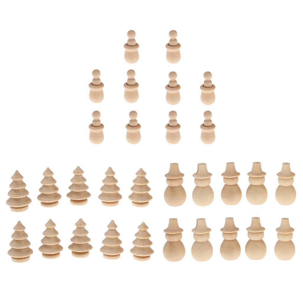 30x Chưa Hoàn Thành Gỗ DIY Người PEG Búp Bê Cây Giáng Sinh Người Tuyết Bánh Trang Trí Đồ