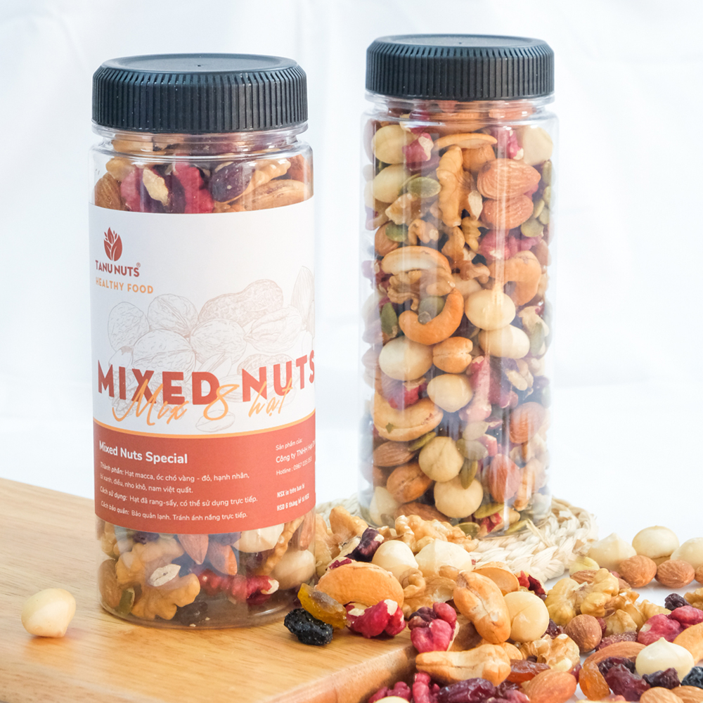 Hạt dinh dưỡng mix 8 loại TANU NUTS, ngũ cốc granola ăn kiêng giảm cân tốt cho người tập yoga, bà bầu