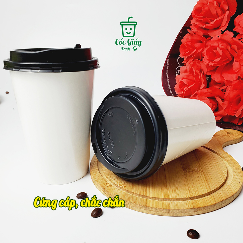 Combo 50 CỐC GIẤY XANH 500ml CÓ NẮP BẬT Dùng Để Bán Cafe, Trà Sữa Cứng Cáp, Kín Kẽ, Dày Dặn